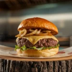 Cook Wagyu Ground Beef 4 Juicy Wagyu beef burger with cheese and caramelized onions.