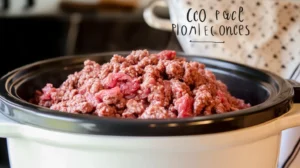 Can I put frozen ground beef in a slow cooker? 2 "Preparing frozen ground beef in a slow cooker with spices for a flavorful dish."