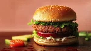 Can You Eat Hamburgers with Kidney Disease? Find Out! 3 A vibrant hamburger with kidney bean relish, fresh vegetables, and a golden brioche bun.
