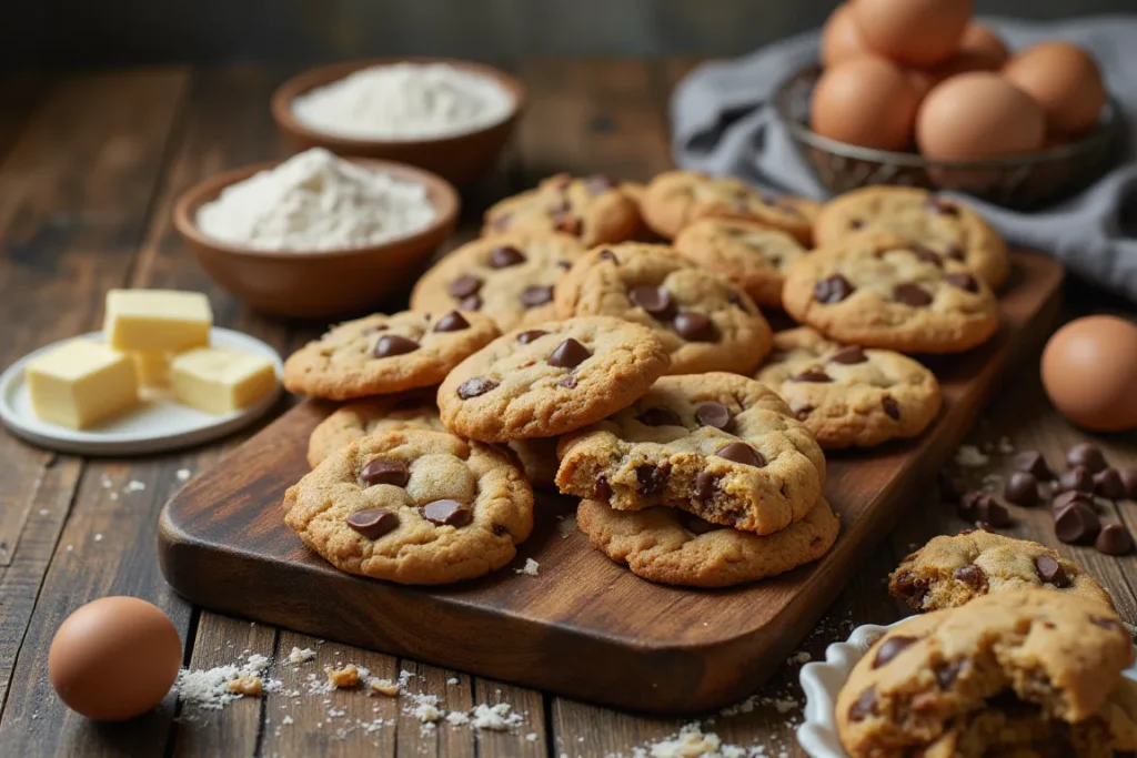 Freshly baked Jacques Torres chocolate chip cookie recipe cookies on a tray.