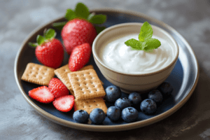 Can I Eat Graham Crackers While Losing Weight? Tips for a Balanced Diet 3 "Fitness-themed setting with graham crackers, a protein shake, and a water bottle on a workout bench."
