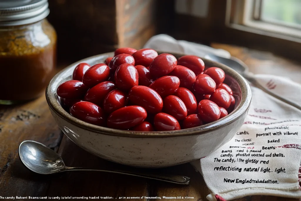 What is the story behind Boston Baked Beans candy? 2 "Children admiring Boston Baked Beans candy in a vintage candy shop filled with vibrant sweets and old-fashioned charm."