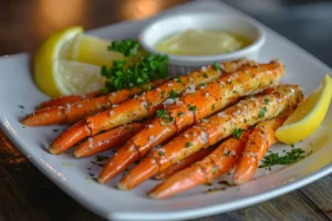 How to Cook Frozen Snow Crab Legs: Easy Methods and Tips 2 A close-up of grilled snow crab legs brushed with butter and sprinkled with herbs.