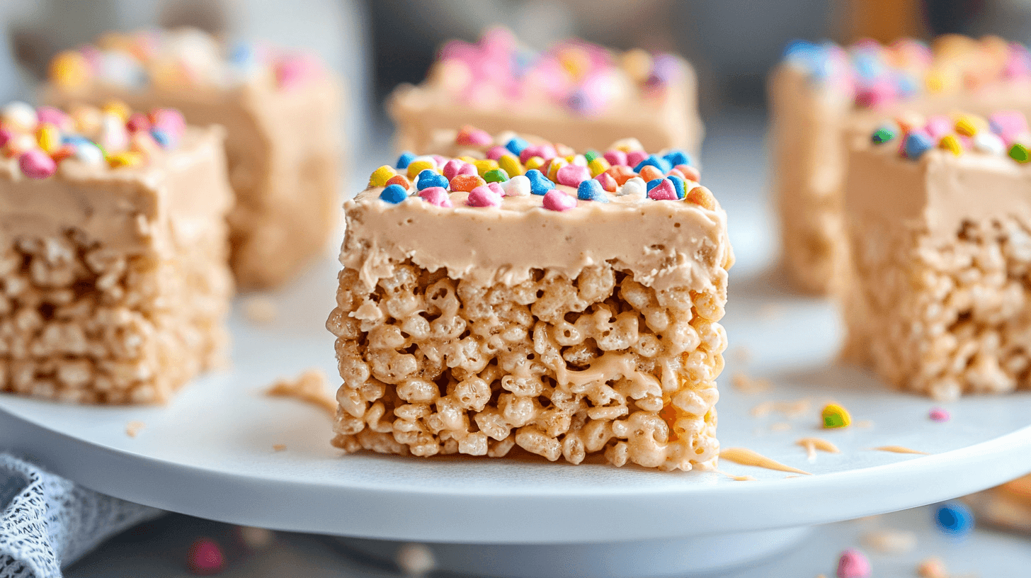 Peanut A stack of peanut butter Rice Krispies treats drizzled with chocolate.Butter Rice Krispies Treats – The Best No Bake Dessert