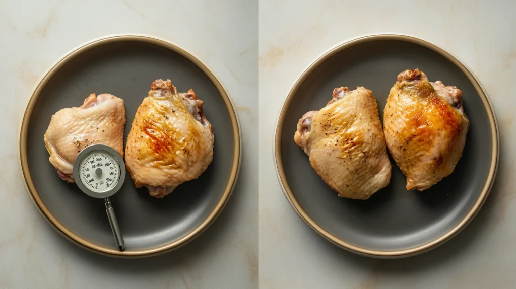 How Long to Boil Chicken Thighs 7 Comparison of properly boiled vs. overcooked chicken thighs