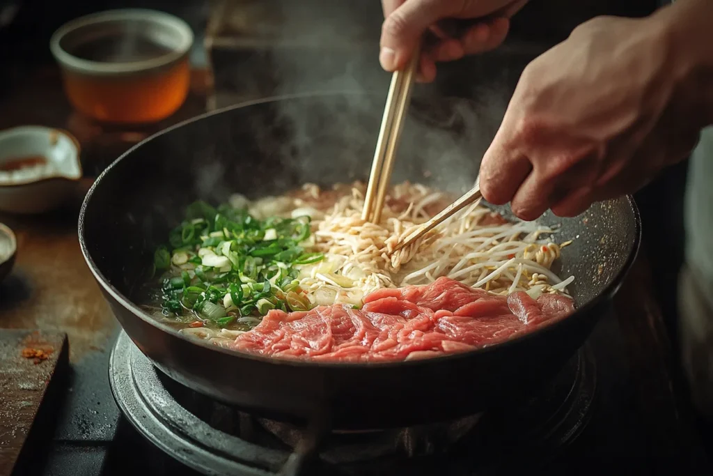 beef pho steakums 6 Ingredients for making beef pho with Steak-Umms arranged on a table.