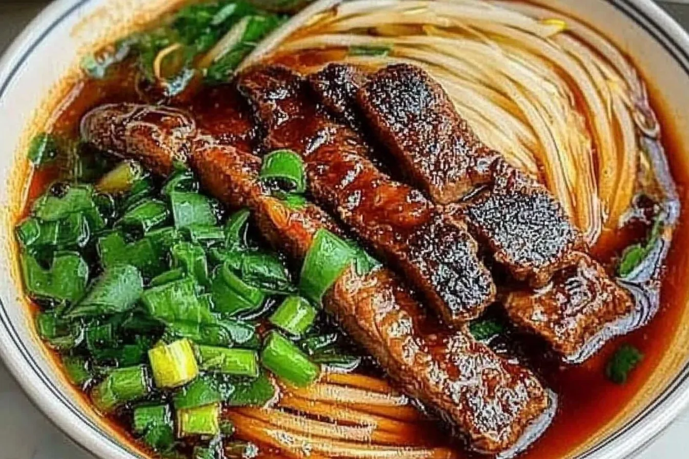 A steaming bowl of beef pho with Steak-Umms, fresh herbs, and broth.