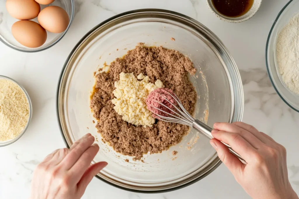 lipton onion soup meatloaf 4 Mixing ingredients for Lipton Onion Soup Meatloaf